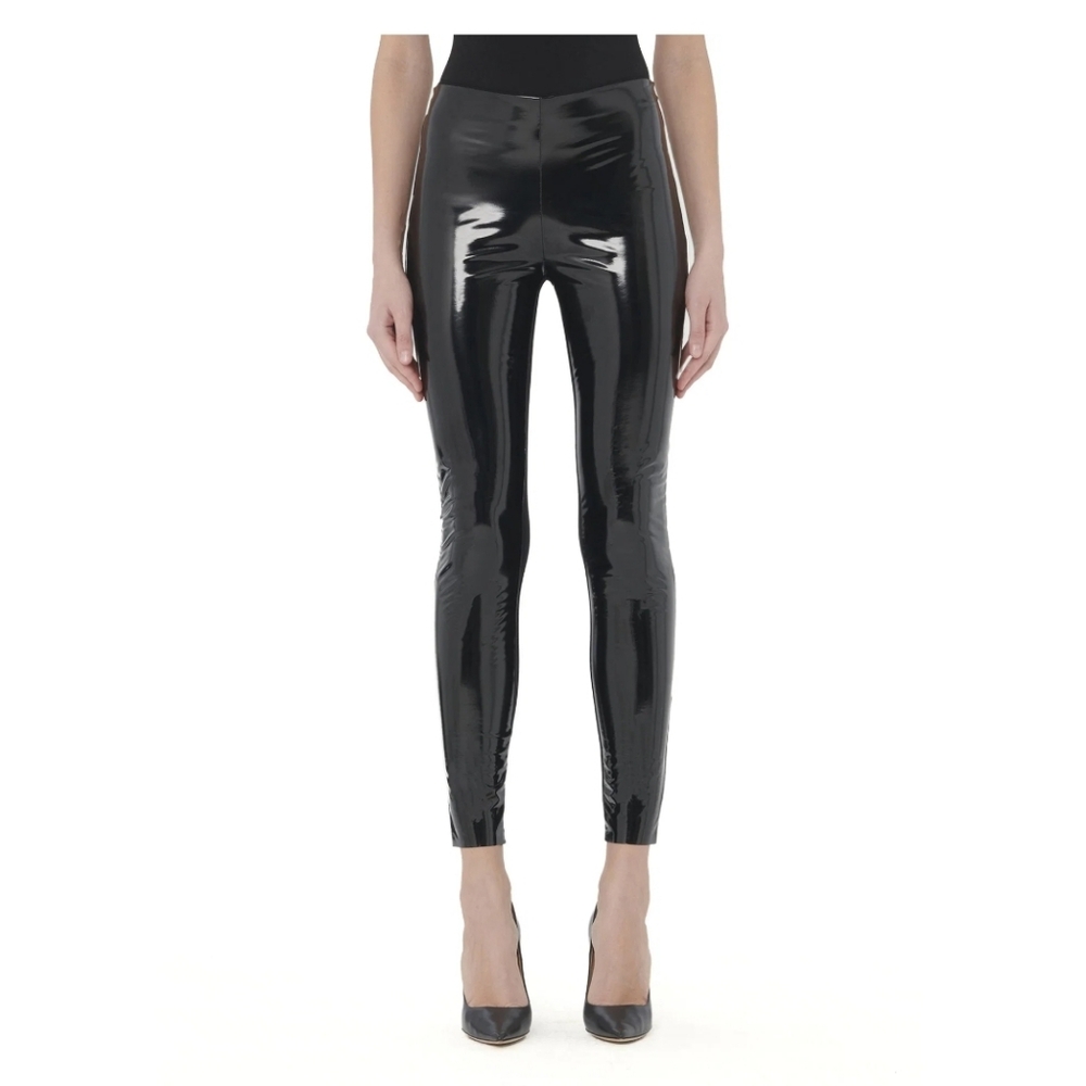 Wolford  Faux High-Gloss Front Leather  Leggings (10) Fits US Sz 6 Black
